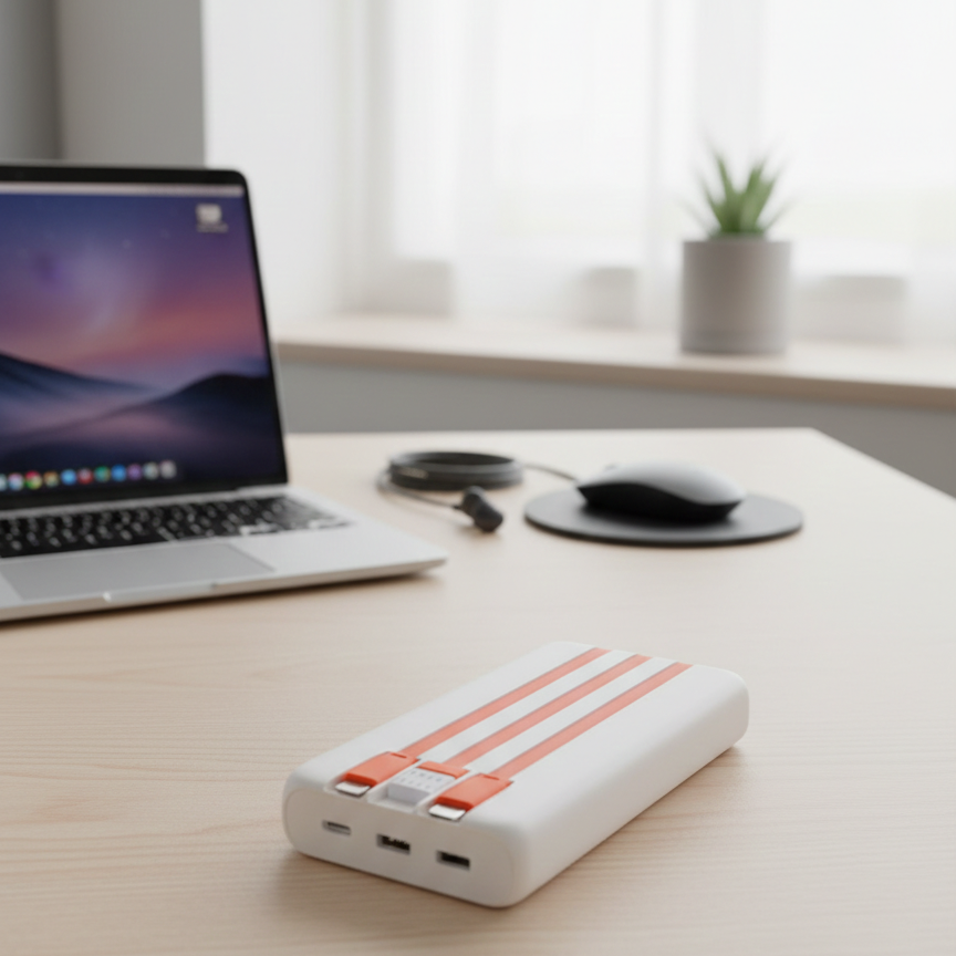 Marten Fast Charging Power Bank 20,000mAh | Built‑in Cables | Lightning, Type‑C & Micro USB Compatible